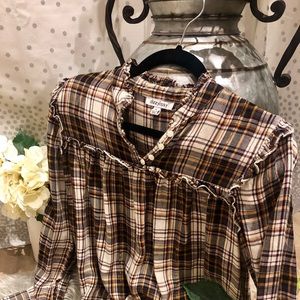 Long Sleeve Ruffle Collar Cotton Blouse